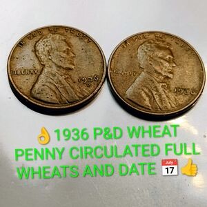 ✅👌2 Vintage 1936  P&D Wheat Pennies CIRCULATED FULL WHEATS AND DATE 📅👍